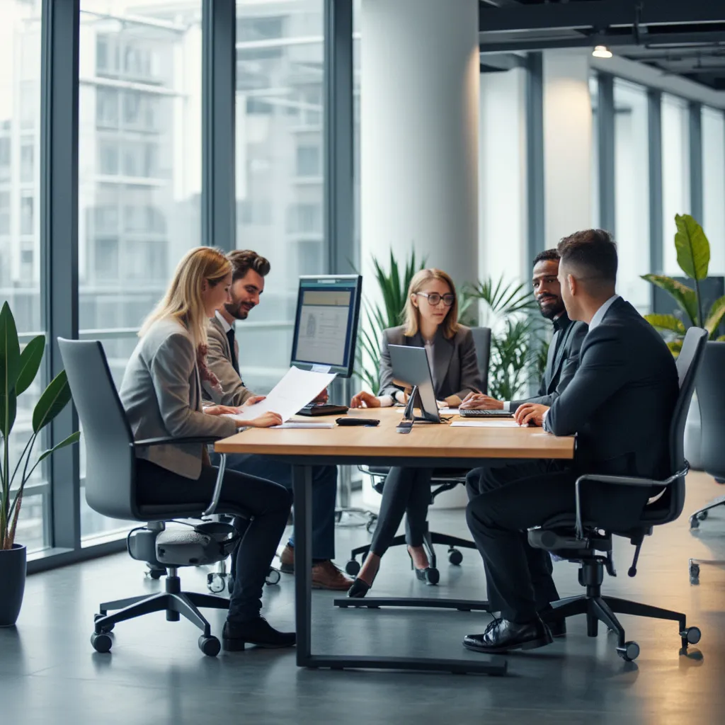 Equipo de consultores trabajando en oficina moderna